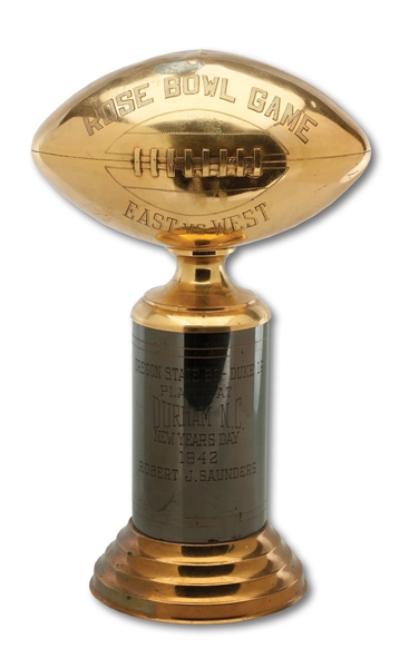 HISTORIC JANUARY 1, 1942 ROSE BOWL CHAMPIONSHIP TROPHY ISSUED TO WINNING OREGON STATE PLAYER - ONLY GAME EVER PLAYED AWAY FROM PASADENA DUE TO PEARL HARBOR ATTACK