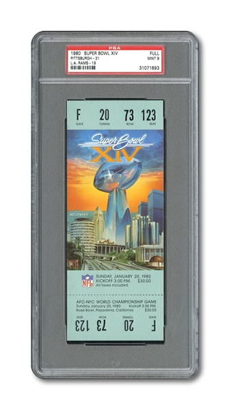 1980 SUPER BOWL XIV (PITTSBURGH 31 - L.A. RAMS 19) FULL TICKET - PSA MINT 9 (NONE HIGHER)