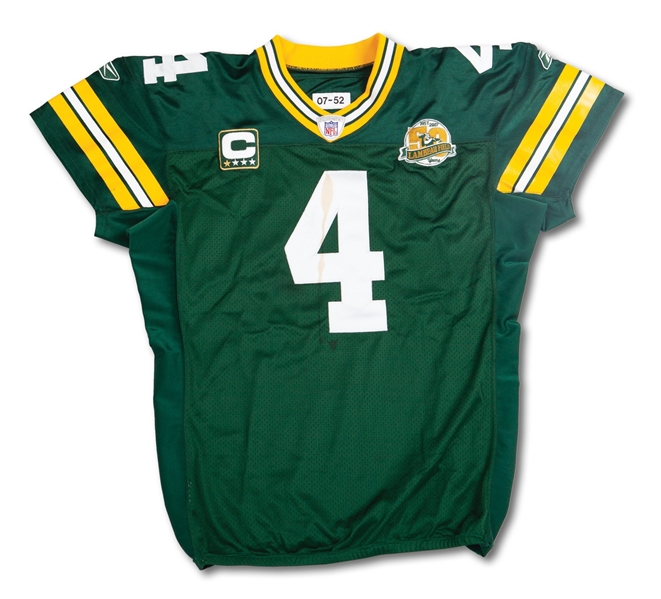 1/20/2008 BRETT FAVRE SIGNED & INSCRIBED GREEN BAY PACKERS NFC CHAMPIONSHIP GAME WORN JERSEY - HIS LAST GAME AS A PACKER! (PHOTOMATCHED, MEIGRAY & FAVRE LOAS)