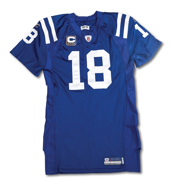 12/27/2009 PEYTON MANNING SIGNED & INSCRIBED INDIANAPOLIS COLTS (MVP SEASON) GAME WORN JERSEY - PHOTOMATCHED TO 50,000 CAREER PASSING YARDS MILESTONE (MEIGRAY & STEINER LOAS)