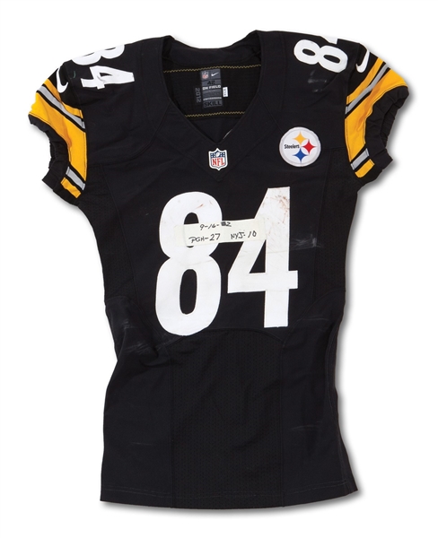 9/16/2012 ANTONIO BROWN SIGNED & INSCRIBED PITTSBURGH STEELERS GAME WORN JERSEY VS. JETS - POUNDED & EASILY PHOTO-MATCHED (BROWN LOA)