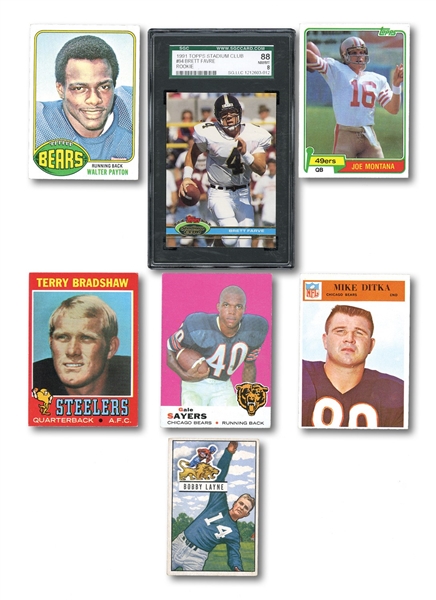 1951-1991 FOOTBALL HALL OF FAMERS LOT OF (7) INCL. 1976 PAYTON & 1981 MONTANA TOPPS ROOKIES