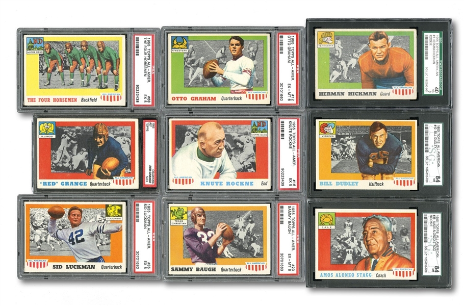 1955 TOPPS ALL-AMERICAN FOOTBALL NEAR COMPLETE SET (87/100) INCL. 31 SGC & 5 PSA GRADED