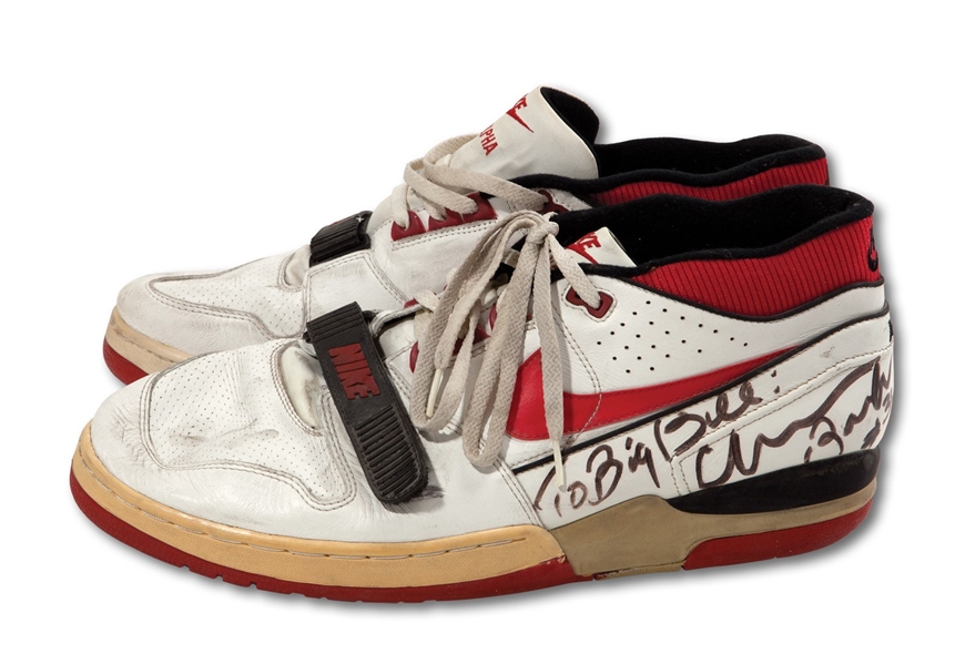 1987-88 CHARLES BARKLEY (76ERS) GAME WORN AND DUAL-SIGNED NIKE AIR ALPHA SHOES (BILL FICKE LOA)