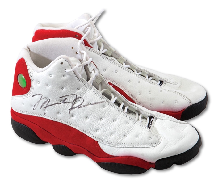 4/17/1998 MICHAEL JORDAN (BULLS FINAL SEASON & 6TH TITLE) GAME WORN AND SIGNED AIR JORDAN XIII SHOES - 24 PTS. IN WIN OVER 76ERS (WELL-DOCUMENTED PROVENANCE)