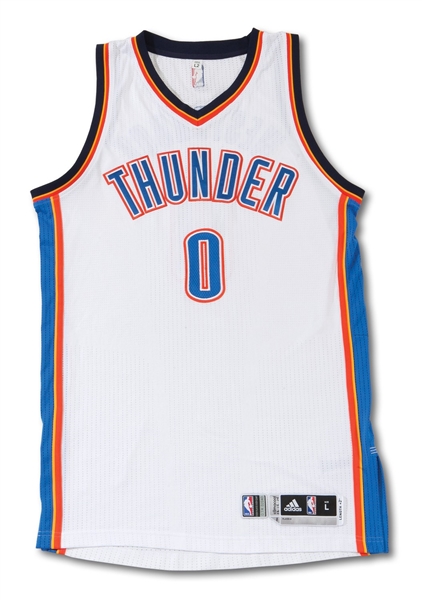 12/12/2014 RUSSELL WESTBROOK OKLAHOMA CITY THUNDER GAME WORN WHITE JERSEY - 34 PTS. IN WIN @ MIN (PHOTO-MATCHED, NBA/MEIGRAY LOA)