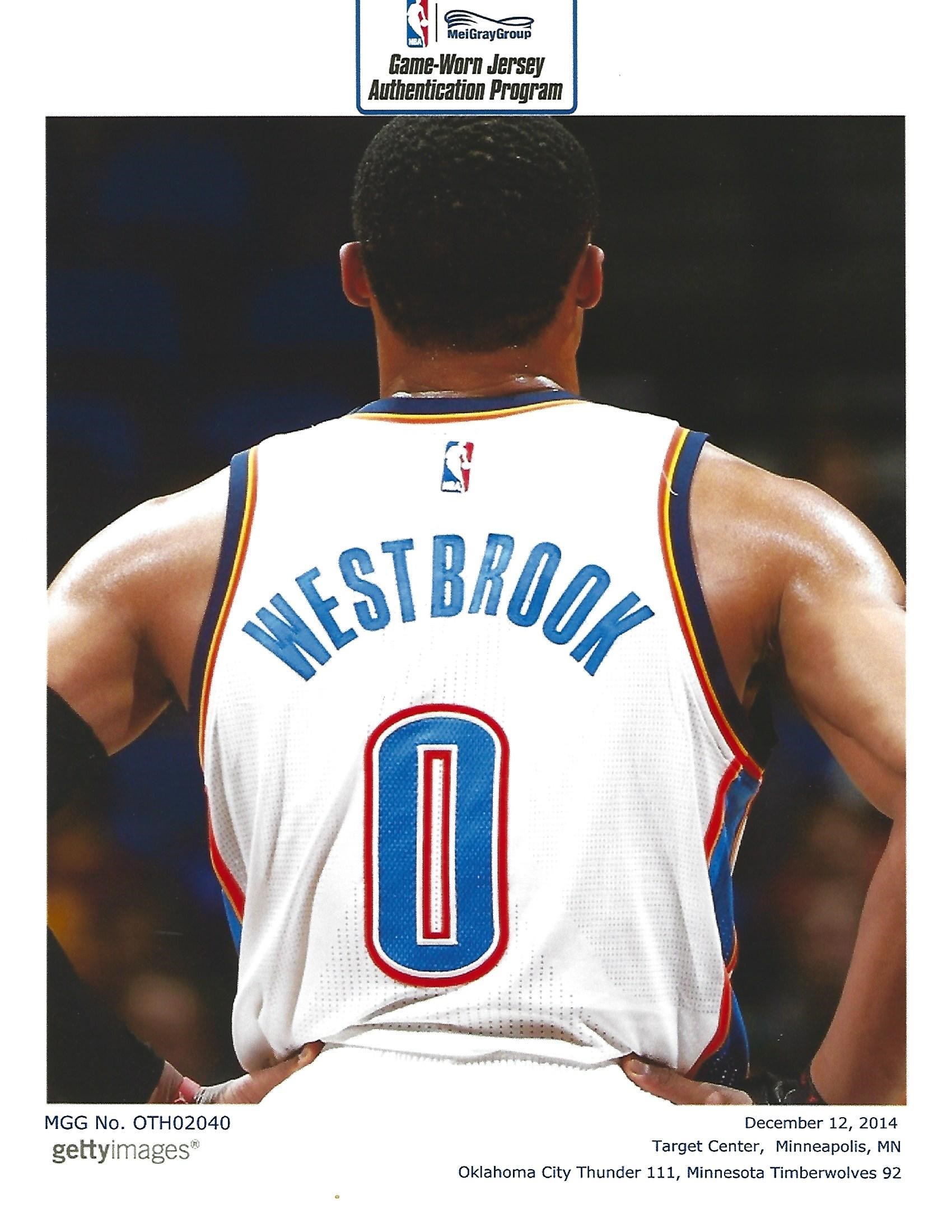 Lot Detail - 2014-15 Russell Westbrook Game Used Oklahoma Thunder Home  Jersey Worn During 12/14/14 Game - Photo Matched! (NBA/MeiGray)