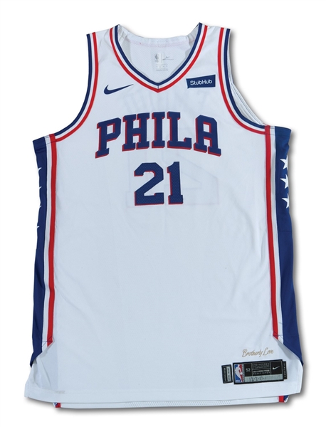 12/2/2017 JOEL EMBIID PHILADELPHIA 76ERS GAME WORN HOME JERSEY - 25 PTS. & 10 REBS. IN WIN VS. DET (RESOLUTION PHOTOMATCHED)