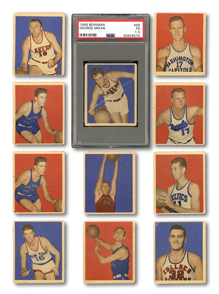 1948 BOWMAN BASKETBALL STARTER GROUP OF (33) CARDS INCL. PSA GRADED GEORGE MIKAN ROOKIE