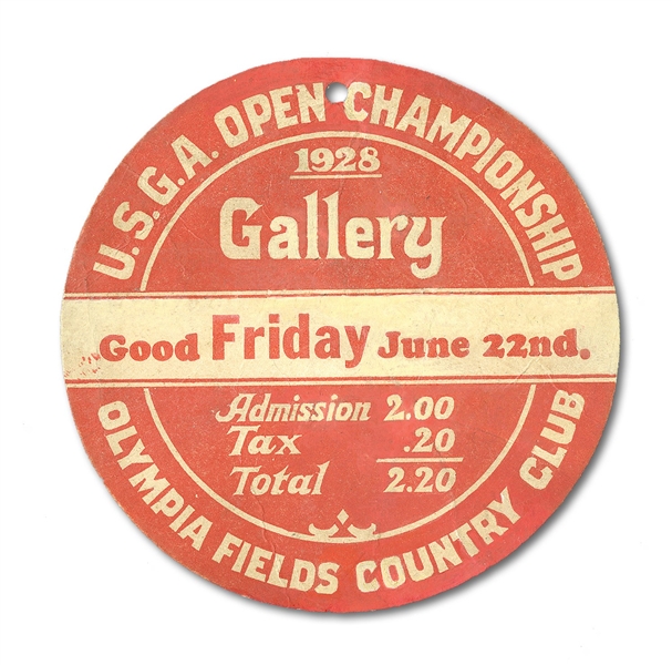 1928 U.S. OPEN GOLF (OLYMPIA FIELDS) CHAMPIONSHIP TICKET - SUPER RARE