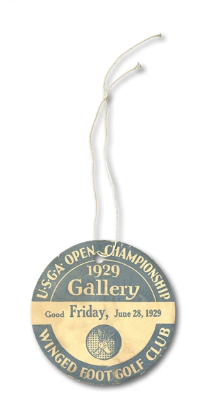 1929 U.S. OPEN GOLF CHAMPIONSHIP TICKET (WINGED FOOT, WINNER BOBBY JONES) - RARE