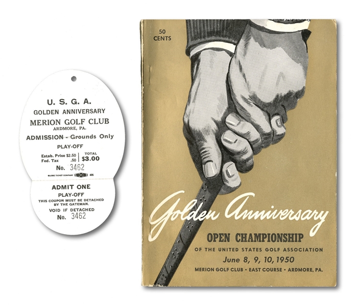 1950 U.S. OPEN (MERION) GOLF CHAMPIONSHIP TICKET (PLAYOFF ROUND) AND PROGRAM PAIR - HOGANS MEMORABLE WIN