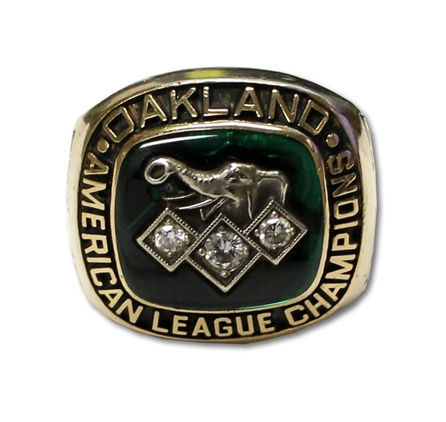 1990 OAKLAND AS AMERICAN LEAGUE CHAMPIONS 10K GOLD STAFF RING (GOHLKE)
