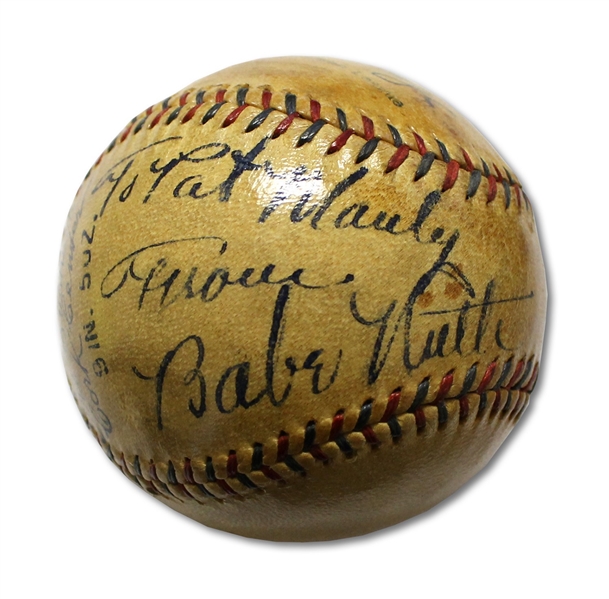 C.1932-33 BABE RUTH SINGLE SIGNED AND PERSONALIZED OAL (HARRIDGE) BASEBALL WITH STRIKING AUTOGRAPH