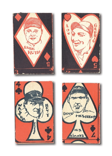 1925-29 UNIVERSAL TOY AND NOVELTY STRIP CARD LOT OF (4) INCL. BABE RUTH AND LOU GEHRIG