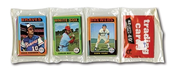 1975 TOPPS BASEBALL MINI UNOPENED RACK PACK WITH #223 ROBIN YOUNT ROOKIE SHOWING
