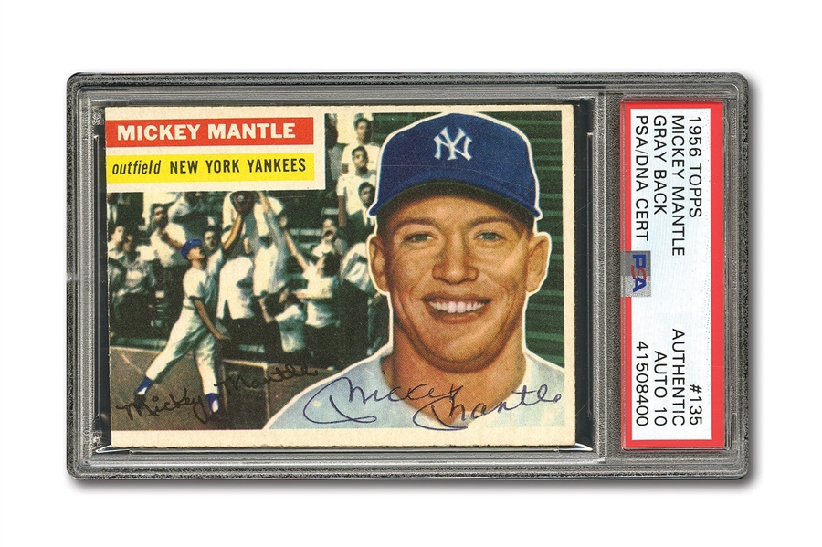 1956 TOPPS #135 MICKEY MANTLE AUTOGRAPHED PSA/DNA GEM MINT 10 (AUTO.)