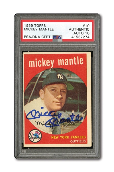 1959 TOPPS #10 MICKEY MANTLE AUTOGRAPHED PSA/DNA GEM MINT 10 (AUTO.)