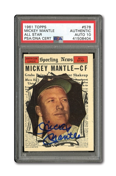 1961 TOPPS #578 MICKEY MANTLE ALL-STAR AUTOGRAPHED PSA/DNA MINT 10 (AUTO.)