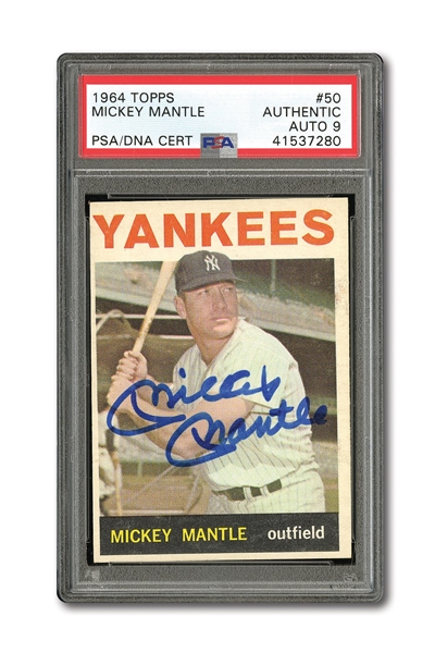 1964 TOPPS #50 MICKEY MANTLE AUTOGRAPHED PSA/DNA MINT 9 (AUTO.)
