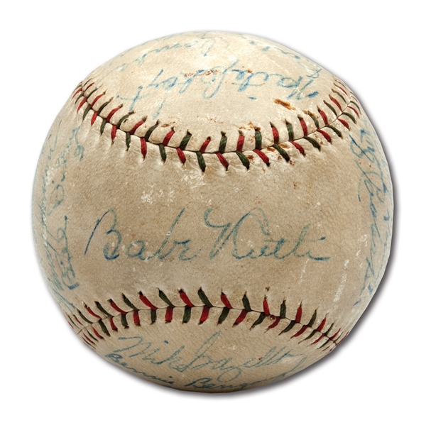 1928 NEW YORK YANKEES WORLD CHAMPION TEAM SIGNED BASEBALL WITH GORGEOUS RUTH & GEHRIG