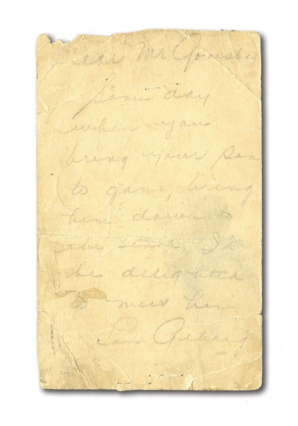 1935 LOU GEHRIG HANDWRITTEN AND SIGNED GPC NOTE