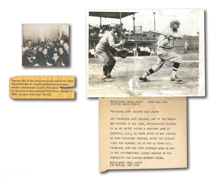 1932 SHOELESS JOE JACKSON BARNSTORMING PHOTOGRAPH (PSA/DNA TYPE I) AND 1920 BLACK SOX TRIAL COURTROOM SNAPSHOT INCL. LANDIS AND PLAYERS