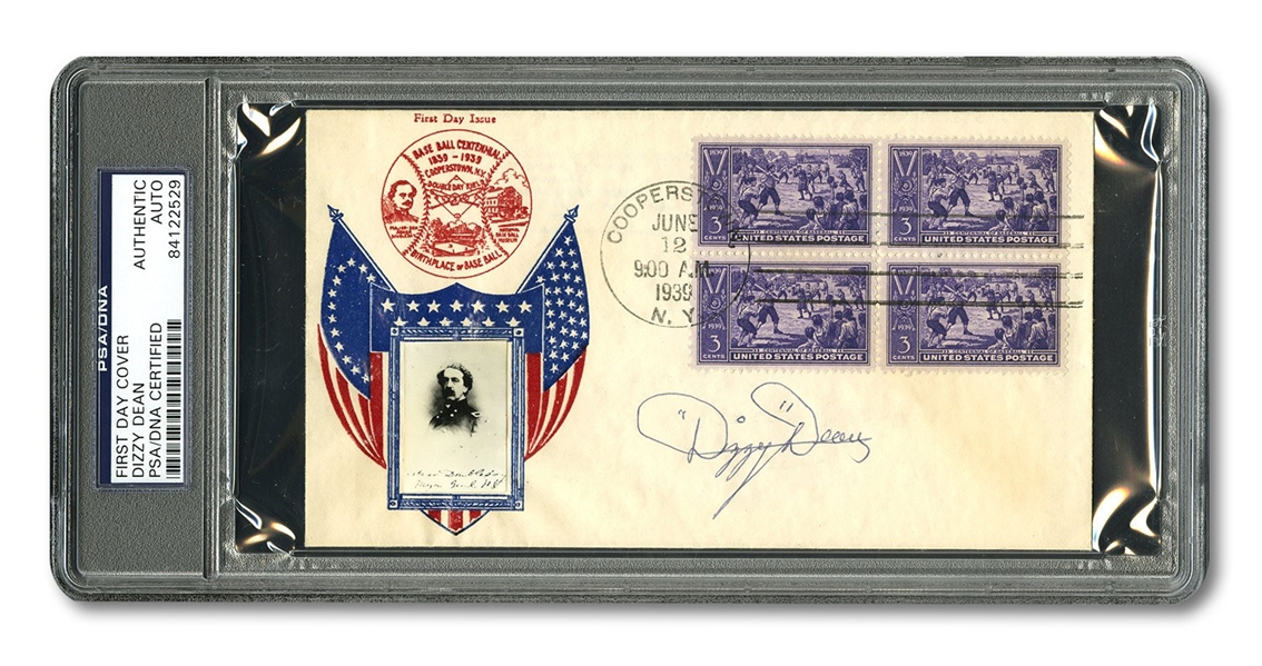 DIZZY DEAN AUTOGRAPHED BASEBALL CENTENNIAL FIRST DAY COVER (PSA/DNA AUTHENTIC)