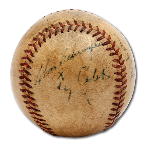 4/11/1950 DALLAS EAGLES (OPENING DAY AT COTTON BOWL) BASEBALL SIGNED BY COBB, SPEAKER, BAKER, DEAN, COCHRANE & 3 OTHERS
