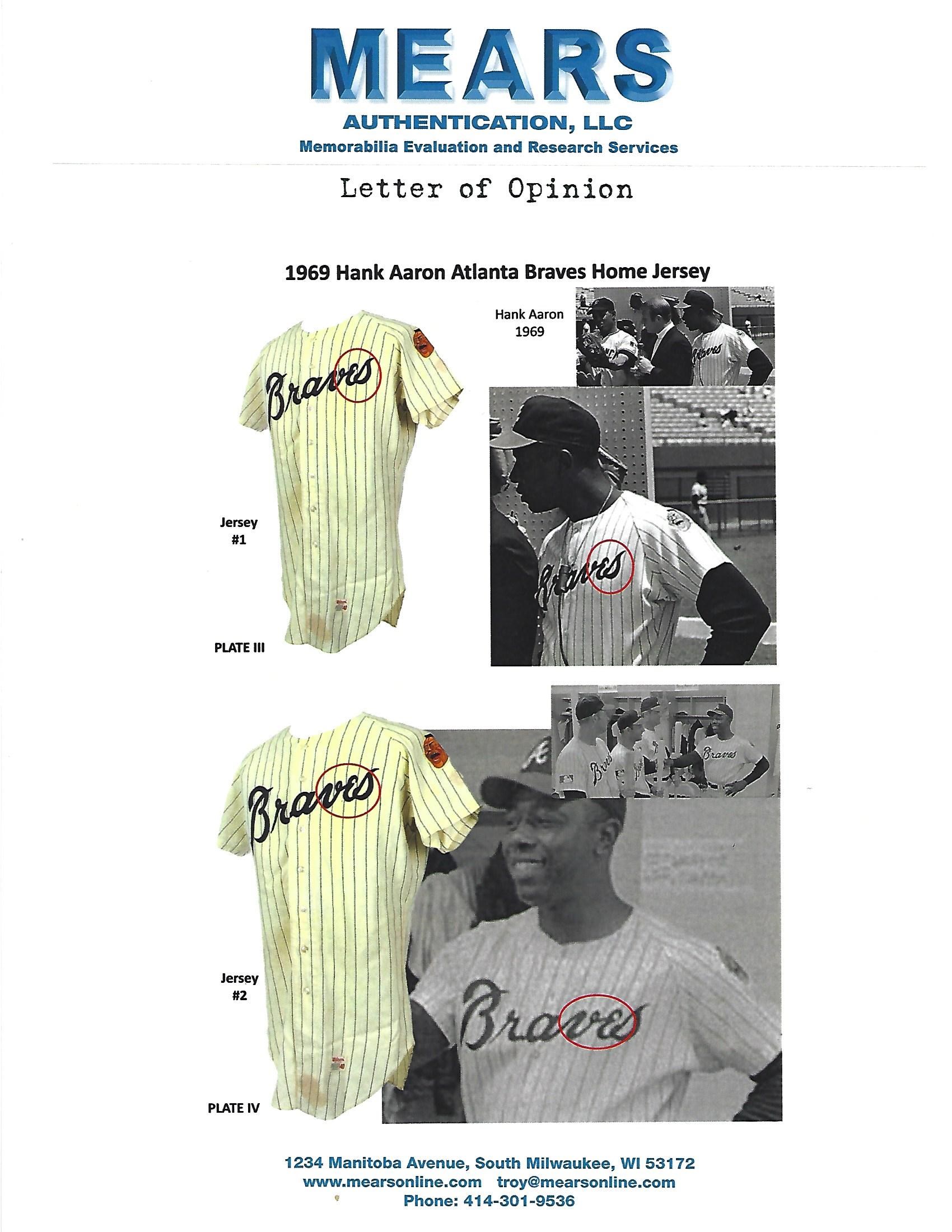Lot Detail - Hank Aaron 6/21/1969 Atlanta Braves Game Used Home Jersey -  Iconic Aaron/Mantle/Mays Photo Match! A+ Original Condition (MEARS A10,  Meigray,RGU)