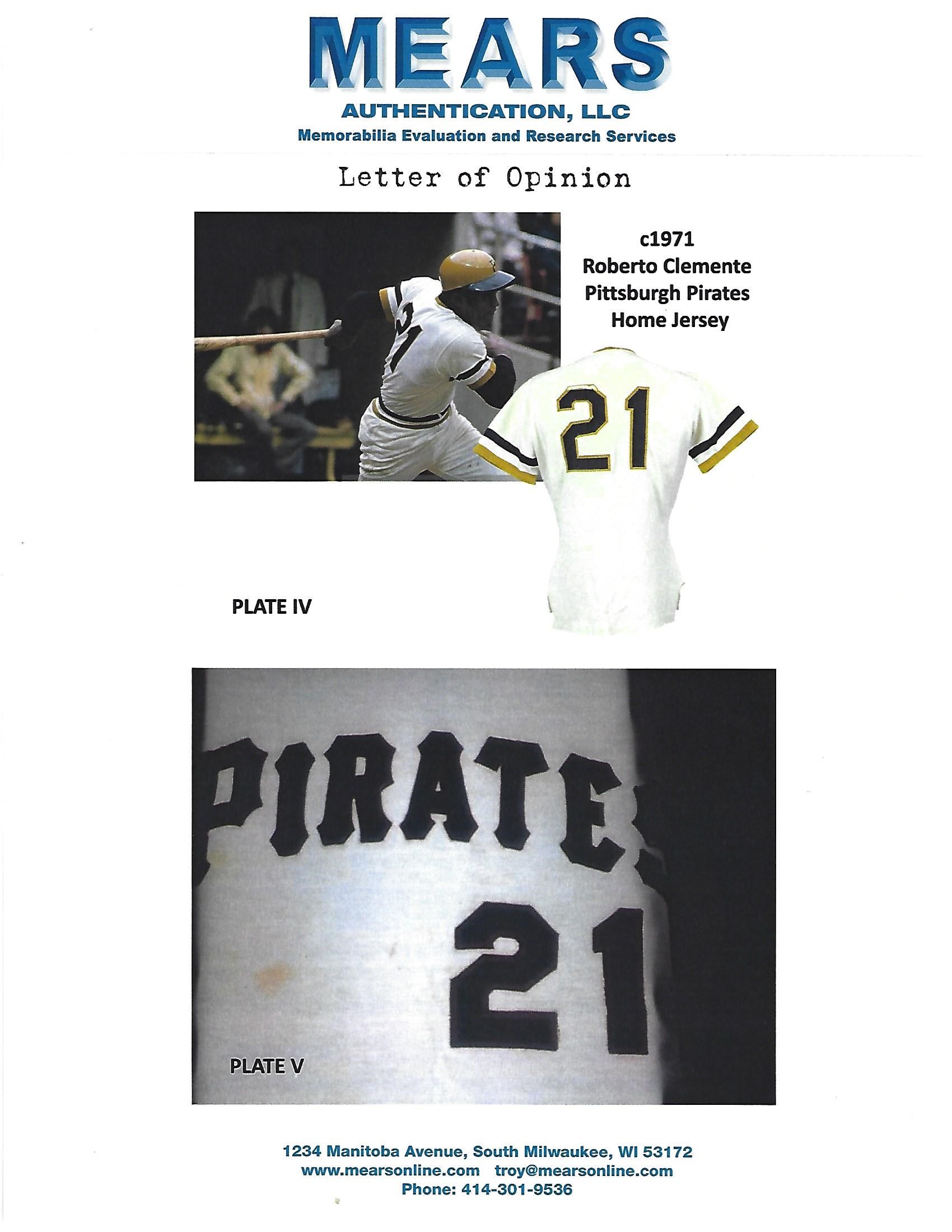 1971-72 Roberto Clemente Game Worn Pittsburgh Pirates Jersey, MEARS, Lot  #80104