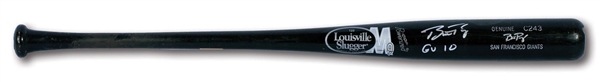 2010 BUSTER POSEY (ROOKIE OF THE YEAR & WORLD CHAMP. SEASON) GAME USED & SIGNED LOUISVILLE SLUGGER BAT (PSA/DNA GU 10)