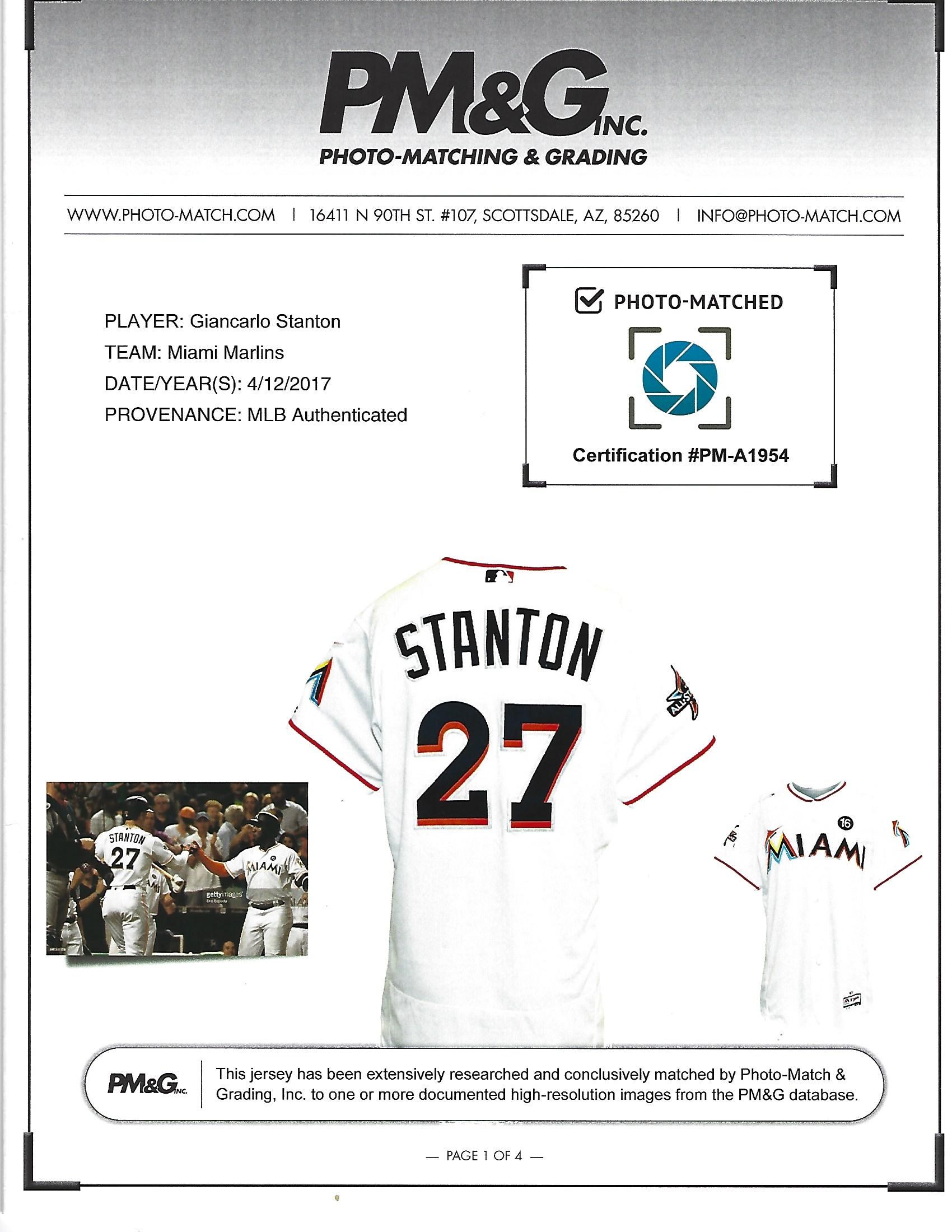 2015 Giancarlo Stanton Miami Marlins Game Used Home Jersey MEARS