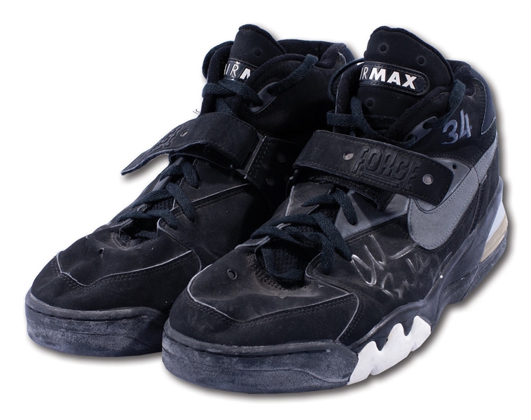 1992-93 CHARLES BARKLEY (SUNS) GAME WORN & DUAL-SIGNED NIKE AIR FORCE MAX SHOES FROM HIS MVP SEASON (COBY KARL COLLECTION)