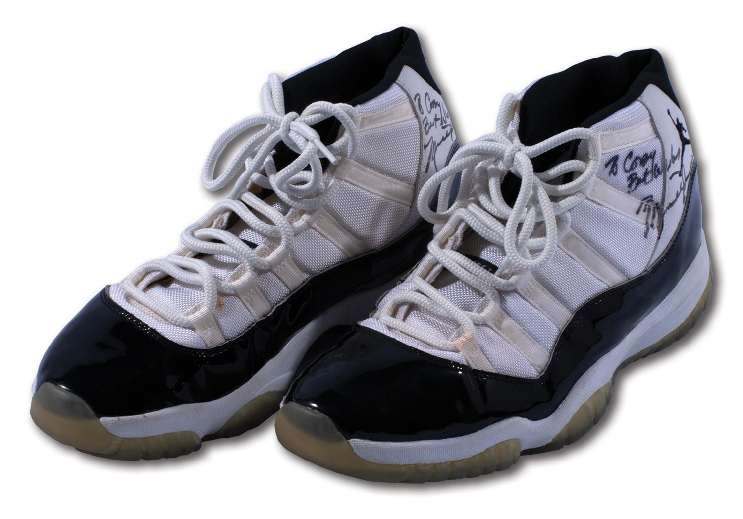 Lot Detail - 1995-96 MICHAEL JORDAN CHICAGO BULLS GAME WORN, DUAL-SIGNED &  INSCRIBED AIR JORDAN XI 'CONCORD' SHOES FROM HIS MOST DECORATED SEASON AS A  PRO (COBY KARL COLLECTION)