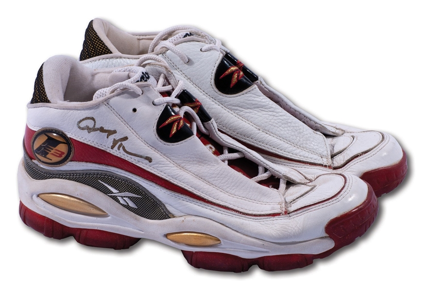 1997-98 ALLEN IVERSON (76ERS ERA) GAME WORN & SIGNED REEBOK ANSWER 1 SHOES (COBY KARL COLLECTION)