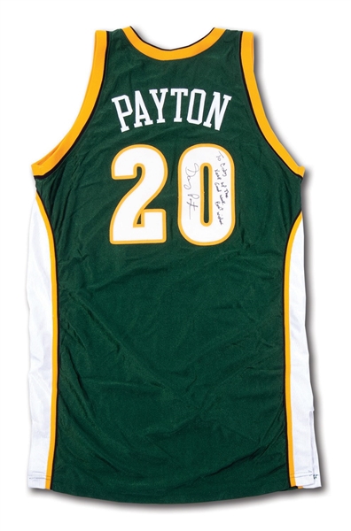 2001-02 GARY PAYTON SIGNED & INSCRIBED SEATTLE SUPERSONICS GAME WORN ROAD JERSEY (COBY KARL COLLECTION)