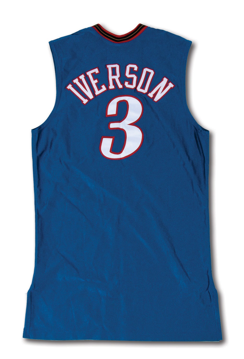 Lot Detail - 2001-02 Allen Iverson Philadelphia 76ers Game-Used Blue  Alternate Jersey (9/11 Ribbon Patch)