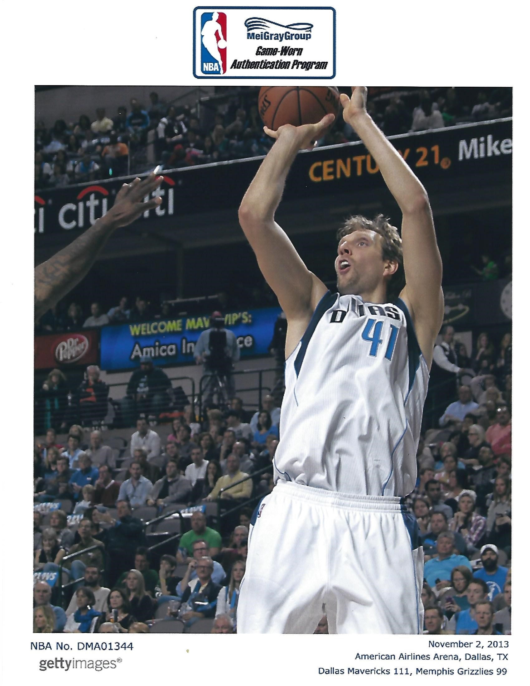 2013-14 Dirk Nowitzki Game-Used, Photo-Matched, Signed Road Jersey