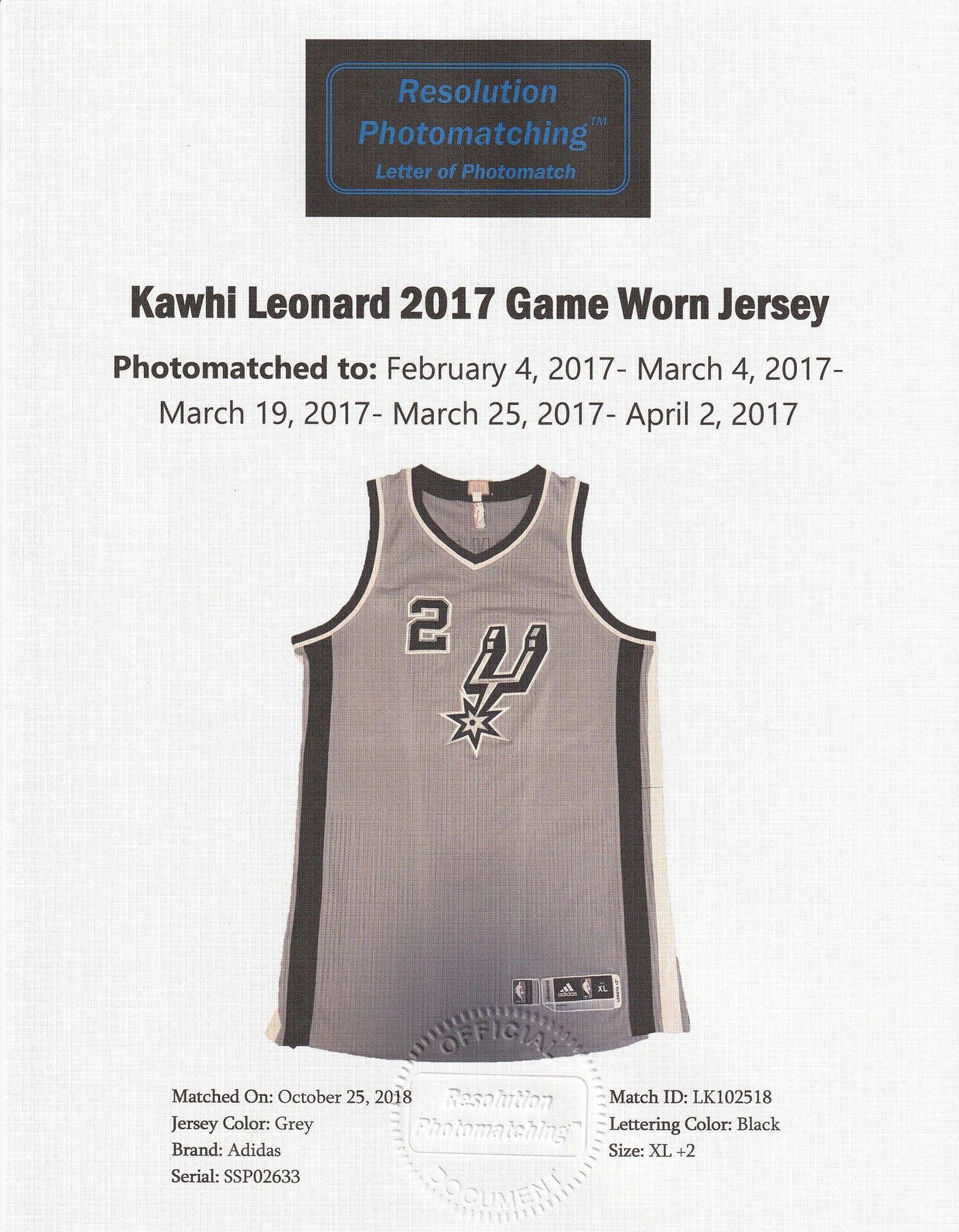kawhi leonard game worn jersey