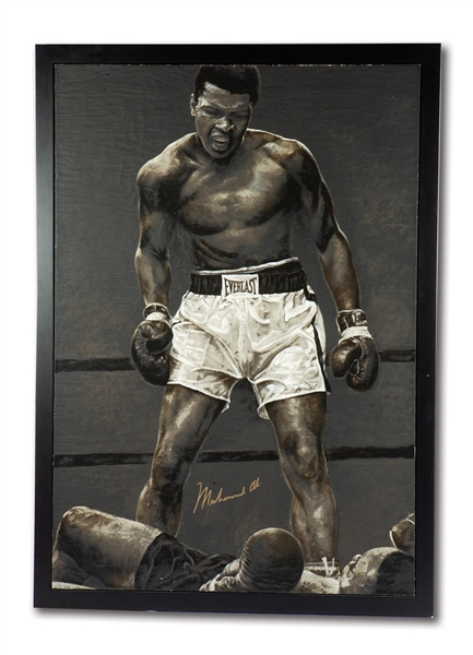 MUHAMMAD ALI SIGNED "STANDING OVER LISTON" STEPHEN HOLLAND SERIGRAPH ON CANVAS (HOLLYWOOD AGENT COLLECTION)