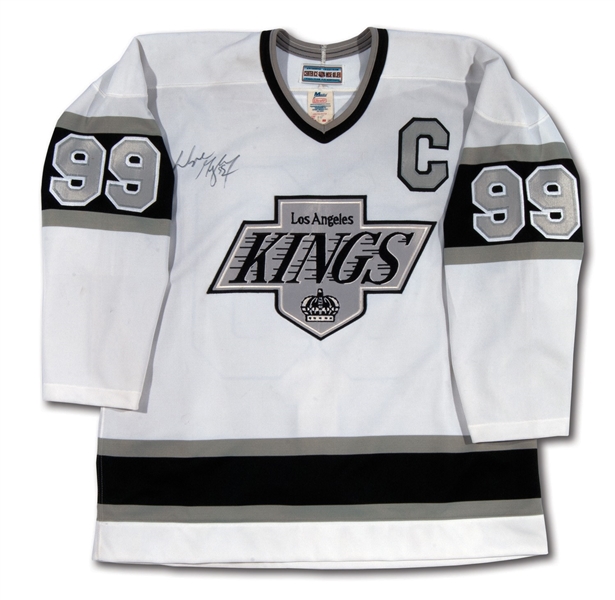 EARLY 1990S WAYNE GRETZKY AUTOGRAPHED LOS ANGELES KINGS PRO CUT JERSEY WITH CAPTAINS PATCH