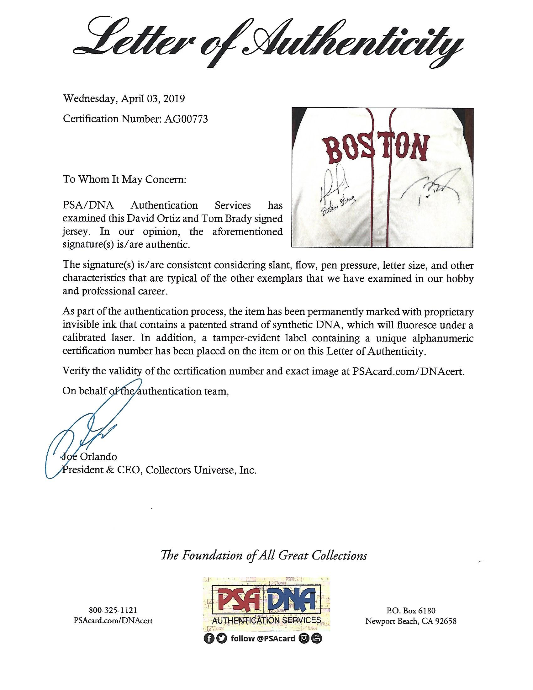 Lot Detail - Tom Brady and David Ortiz Dual Signed Boston Red Sox Framed  Jersey with Boston Strong Inscription LE 17/24 (MLB Authenticated,  Tristar and Fanatics)