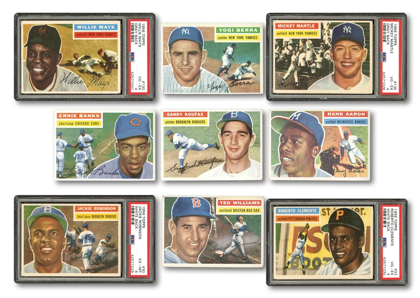 1956 TOPPS BASEBALL COMPLETE SET OF (340) WITH FOUR PSA GRADED INCL. #135 MANTLE (VG-EX 4)