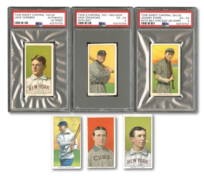 1909-11 T206 LOT OF (40) DIFFERENT WITH 5 HALL OF FAMERS INCL. EVERS & CRAWFORD BOTH PSA VG-EX 4