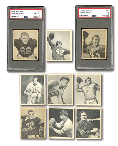1948 BOWMAN FOOTBALL NEAR COMPLETE SET (105/108) WITH TWO PSA GRADED ROOKIES