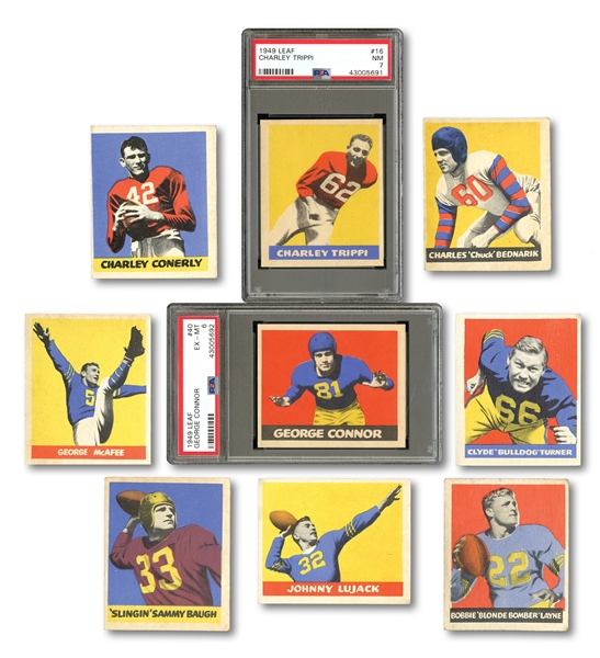 1949 LEAF FOOTBALL NEAR SET (44/49) WITH TWO PSA GRADED HOFERS