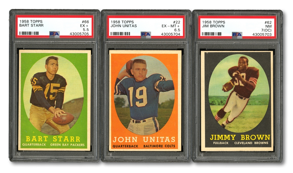 1958 TOPPS FOOTBALL COMPLETE SET OF (132) WITH PSA GRADED JIM BROWN (RC), UNITAS & STARR