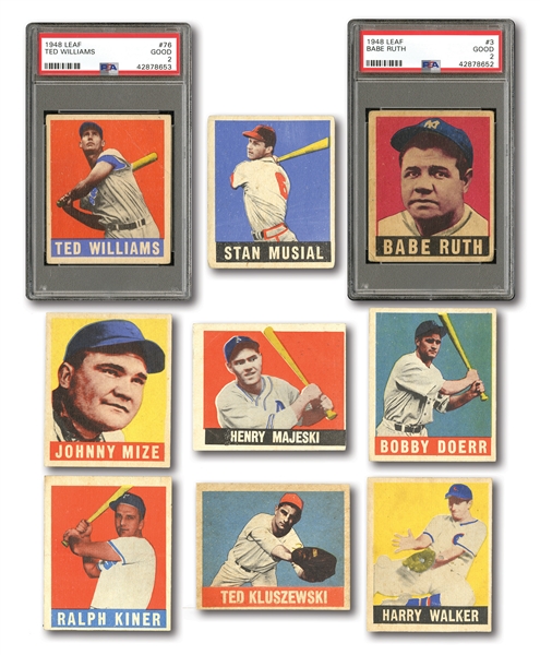 1948 LEAF BASEBALL LOT OF (31) DIFFERENT INC. WILLIAMS, RUTH, AND MUSIAL