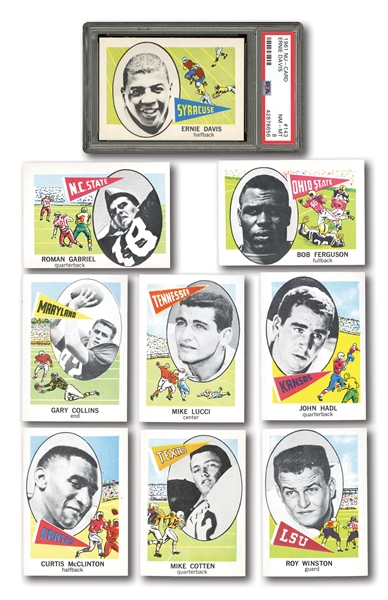1961 NU-CARDS FOOTBALL HIGH GRADE COMPLETE SET OF (80) WITH PSA NM-MT 8 ERNIE DAVIS RC